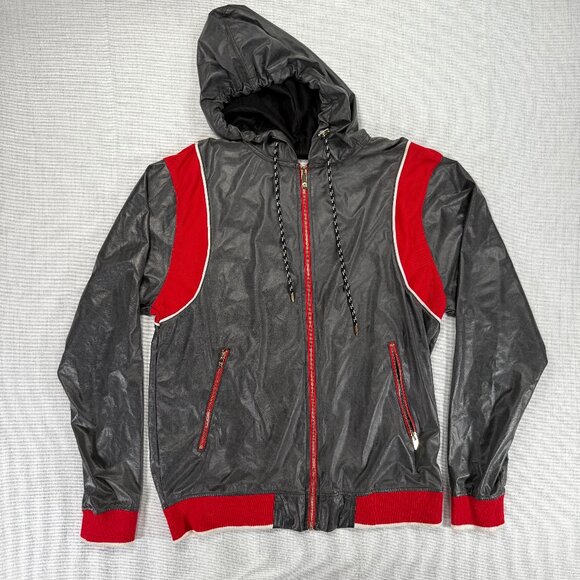 Akademiks Lightweight Jacket Gray Red Full Zip Hooded Pockets Size XL - Picture 1 of 11